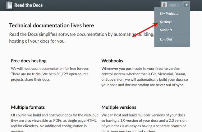 Read the docs settings