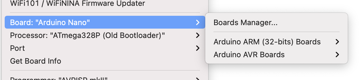 Arduino Board Manager menu
